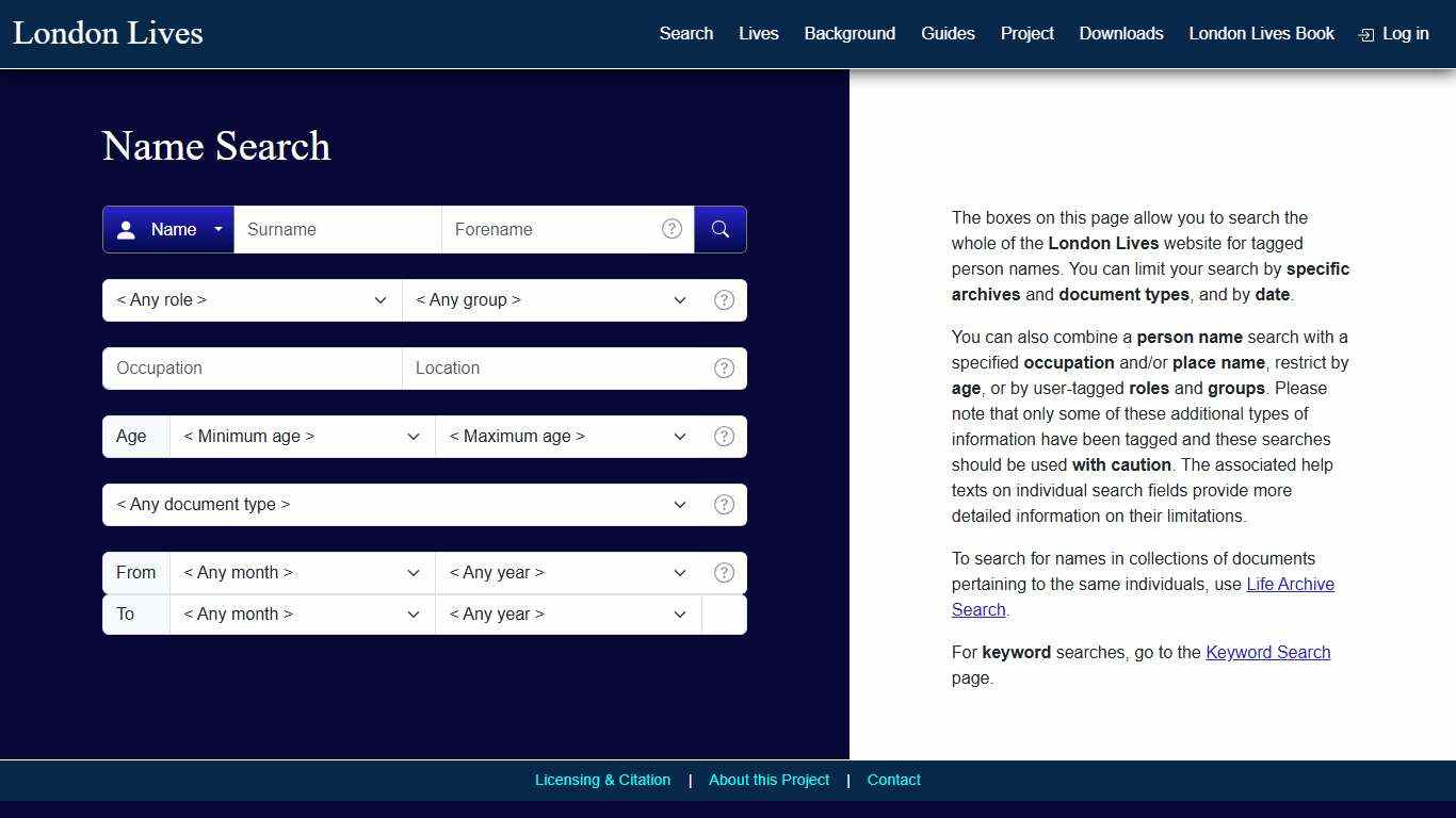 Search | Name | London Lives